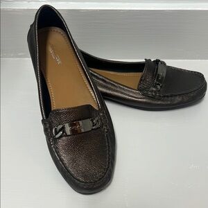 Coach Black Leather Loafers with Metal Buckle